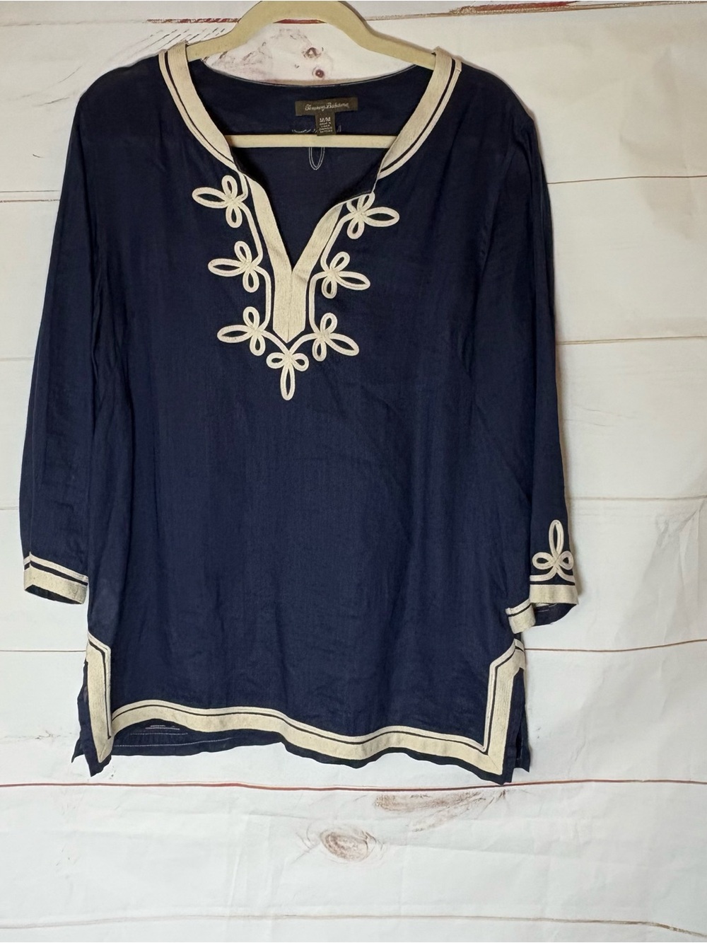 Tommy Bahama Navy Tunic with Cream Embroidered Trim